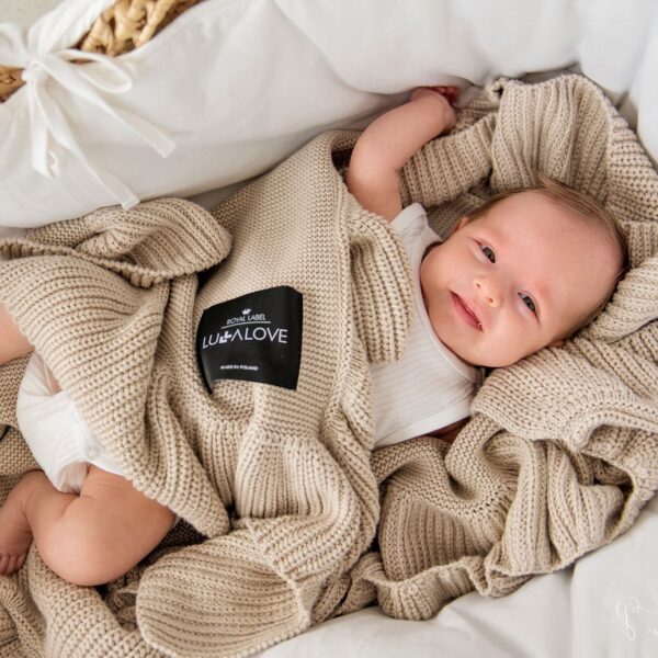 Coperta in Bambù con Volant a Maglia Classica - Beige - immagine 3